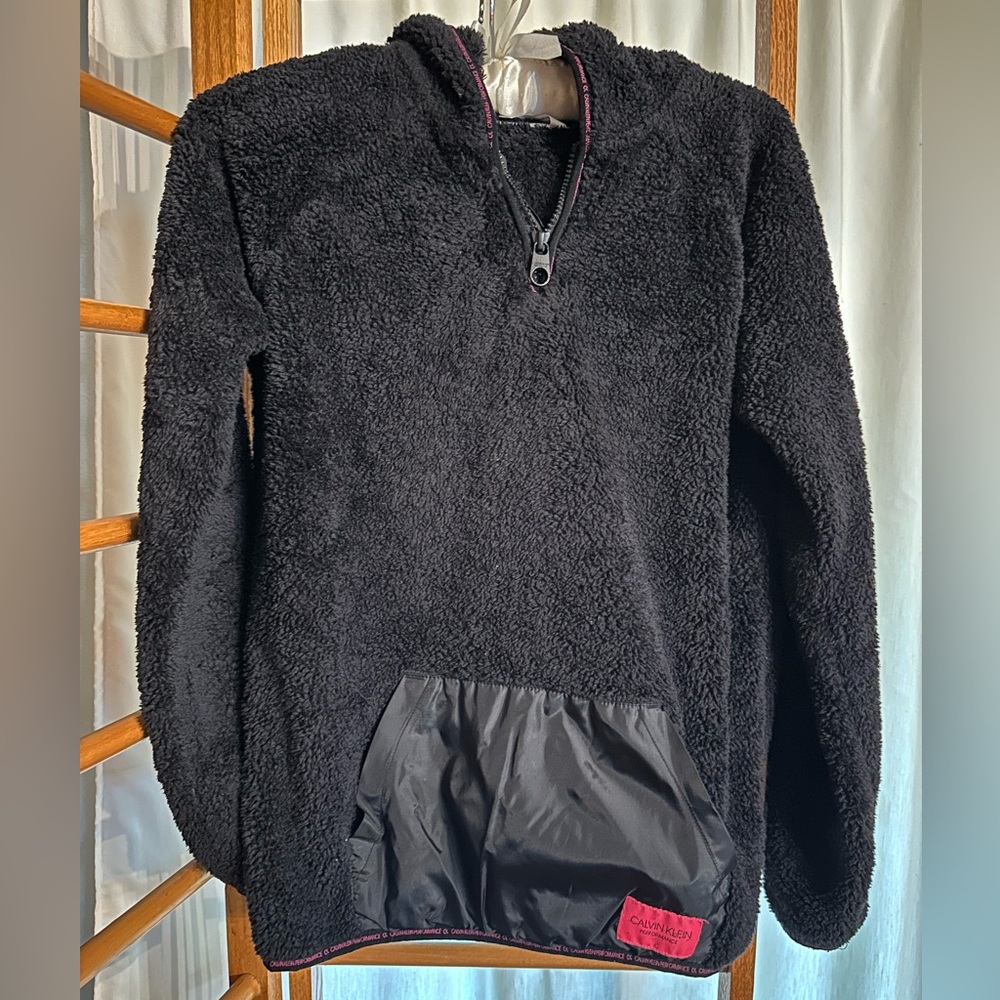 Calvin Klein Performance Quarter Zip Sherpa Hoodie Girls Youth Large Black Pink